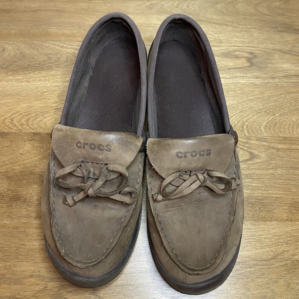 Crocs Womens Size 11 Suede Nubuck Wrapped Loafer Bow Croslite Lightweight - Picture 2 of 15